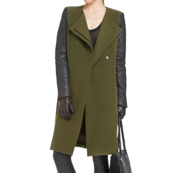 BCBG Genova Contrast Coat Military Olive Green S