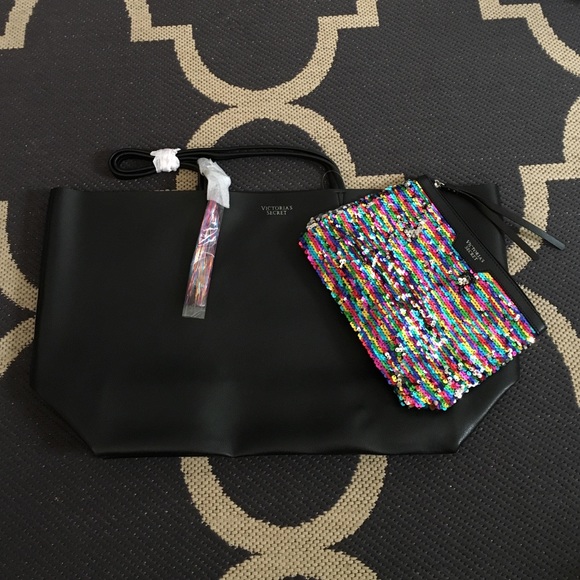 Large tote and sequin makeup bag.