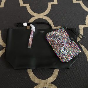 Large tote and sequin makeup bag.