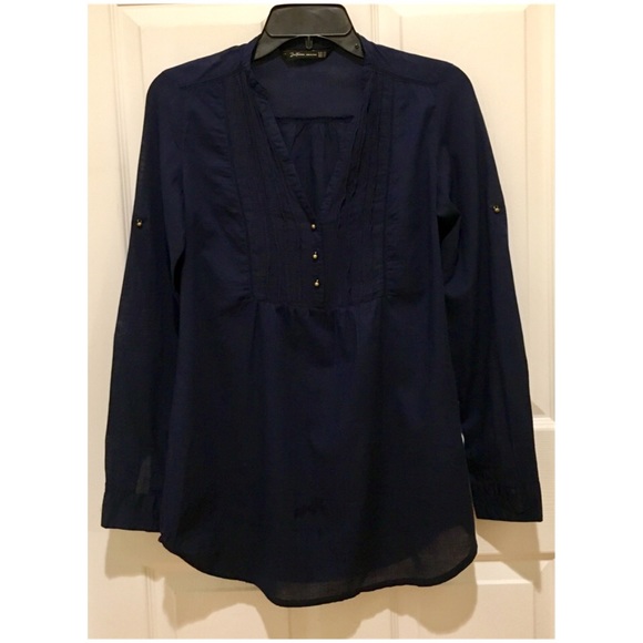 Zara Pintuck Blouse | Size XS | Dark Navy - Picture 1 of 4