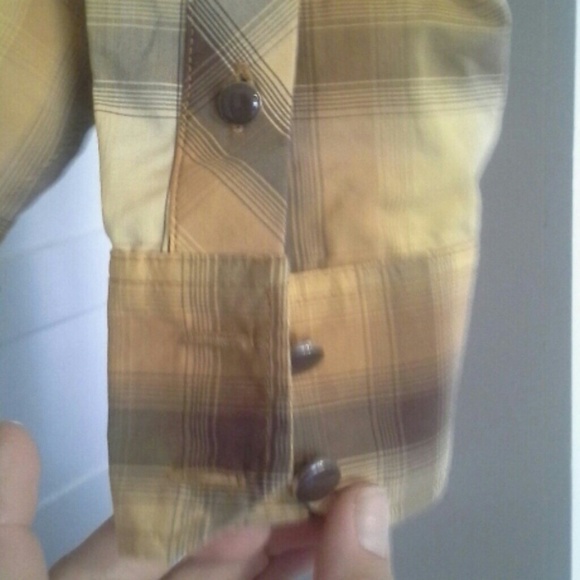 Yellow brown plaid button down shirt - Picture 2 of 2