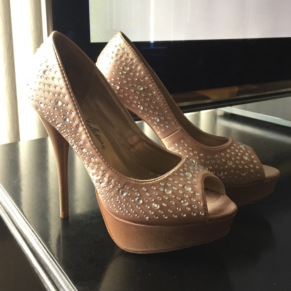 Peep toe rhinestone heels