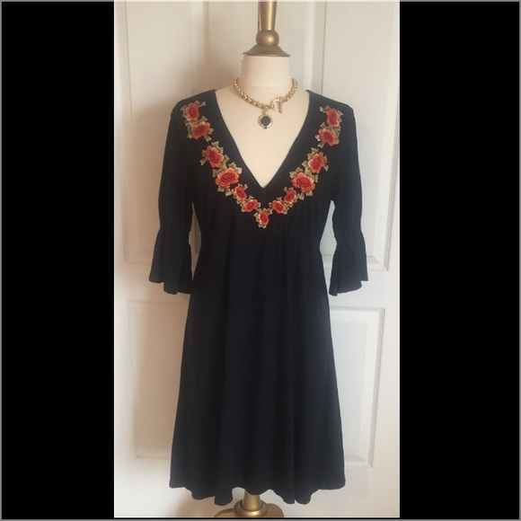 Johnny Was Los Angeles Black Embroidered Dress