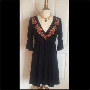 Johnny Was Los Angeles Black Embroidered Dress