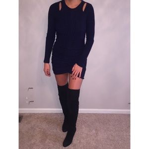 Navy Sweater Dress with Slits @ Top