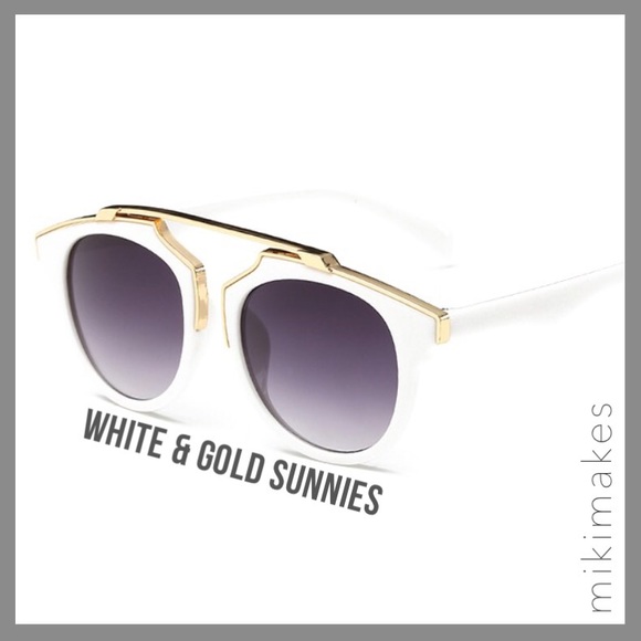 White frame sunglasses with top gold detail