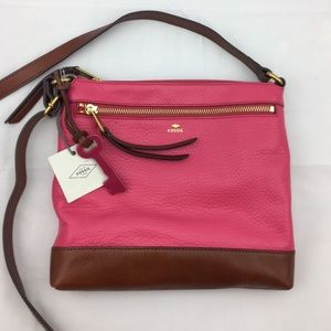 NWT Fossil Pink Leather Crossbody Purse