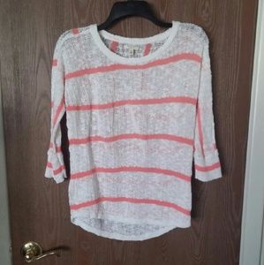Openstitch White and Coral Striped Sweater