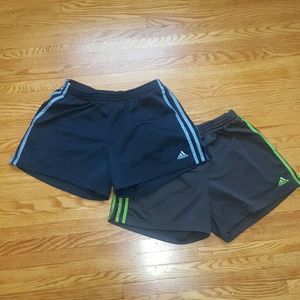 Two Pair Adidas Athletic Shorts in Blue and Green