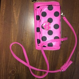 Pink Betsey Johnson Clutch with optional strap