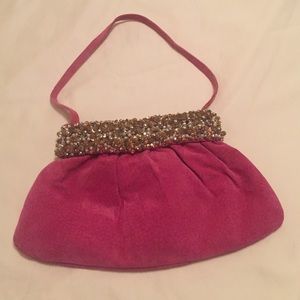 Pink suede sequin trim party purse