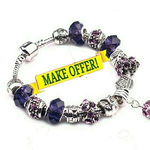 SALE! Silver Charm Bracelet w/ Crystal Beads