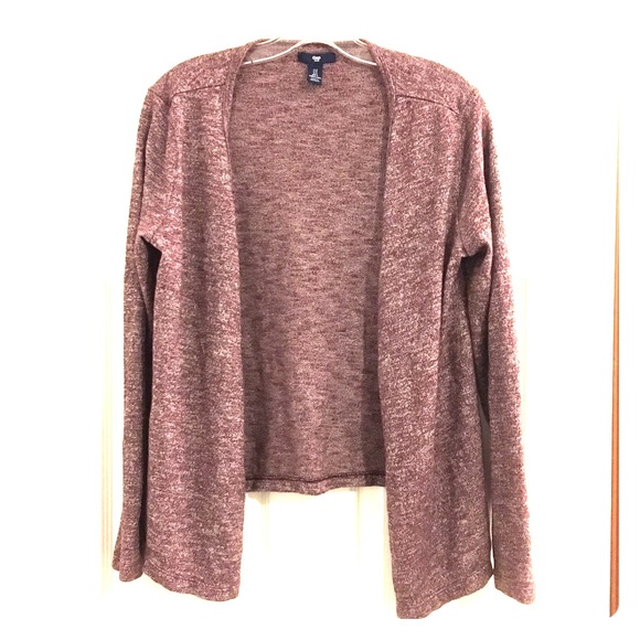 GAP open front heathered cranberry cardigan.