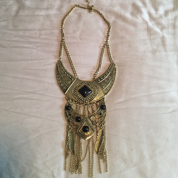 Costume necklace gold with black beads