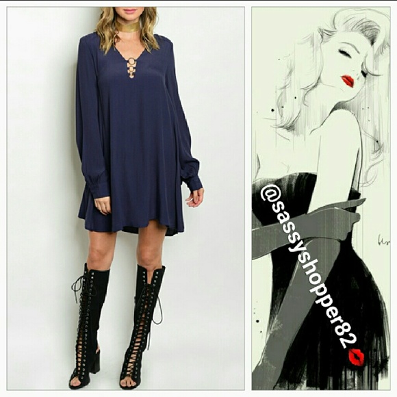 NAVY BLUE TUNIC DRESS - Picture 2 of 3