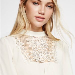 Express Lace Bib White Long Sleeve Blouse