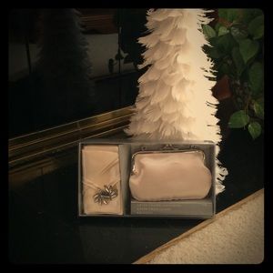 Satin handbag n scarf with brooch