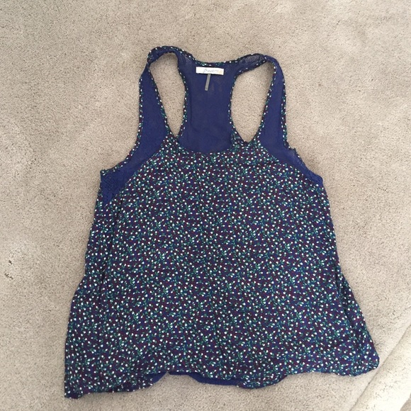 Navy floral tank with sheer lace back