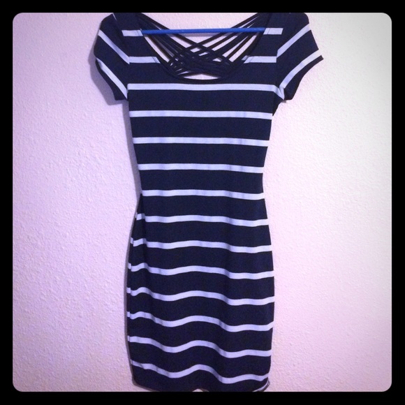 Skin tight blue and white striped dress