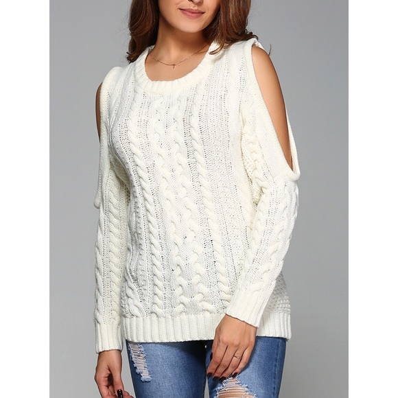 ✨Last One!✨ Cold Shoulder Cable Knit Sweater - Picture 2 of 3