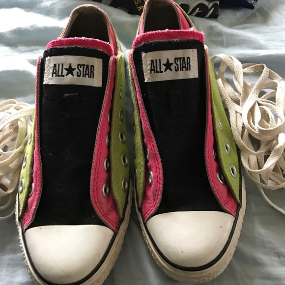 Pink and green converse all stars