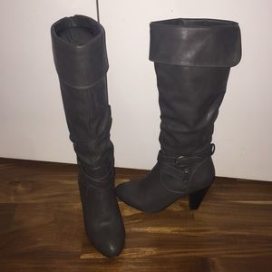 Dark Gray Knee High Boots.