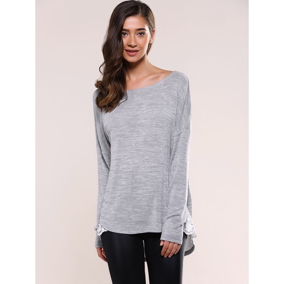 💥LAST ONE!💥 Lace Insert Asymmetric Gray Tunic - Picture 2 of 3