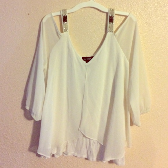 White blouse with bare shoulders
