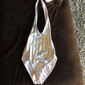 Silver haulter top bodysuit