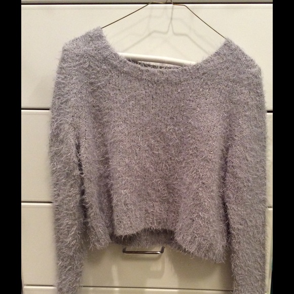 EUC Fuzzy Warm Silver Grey Cropped Sweater