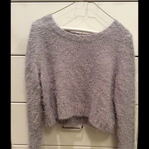 EUC Fuzzy Warm Silver Grey Cropped Sweater
