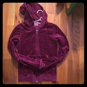 Girl's burgundy velour hoodie