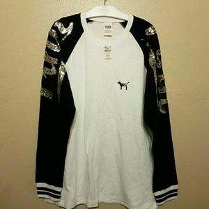 VS Pink (L) Raglan Long-sleeved BLING Tee NWT