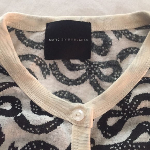 Cropped black and cream cardigan with bow print - Picture 4 of 4