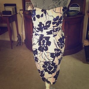Strapless Dress- Size 18W : Black and Blue Flowers
