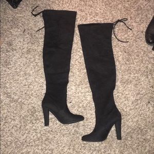 Over the knee black faux suede boots
