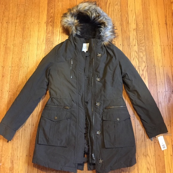 RACHEL Rachel Roy faux fur trim military parka, XS