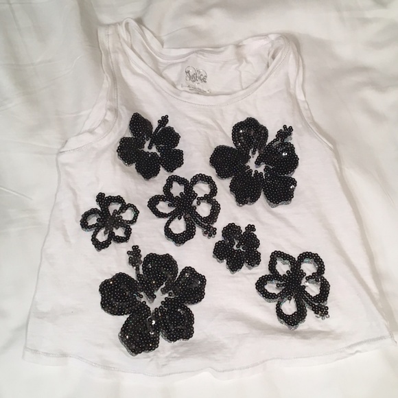 White Tank Too w/ Black Flower Sequins for Kids