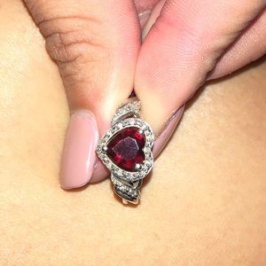 Sterling silver real diamond with a ruby stone