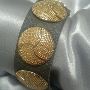 Brown Leather Bracelet with Gold Hardware