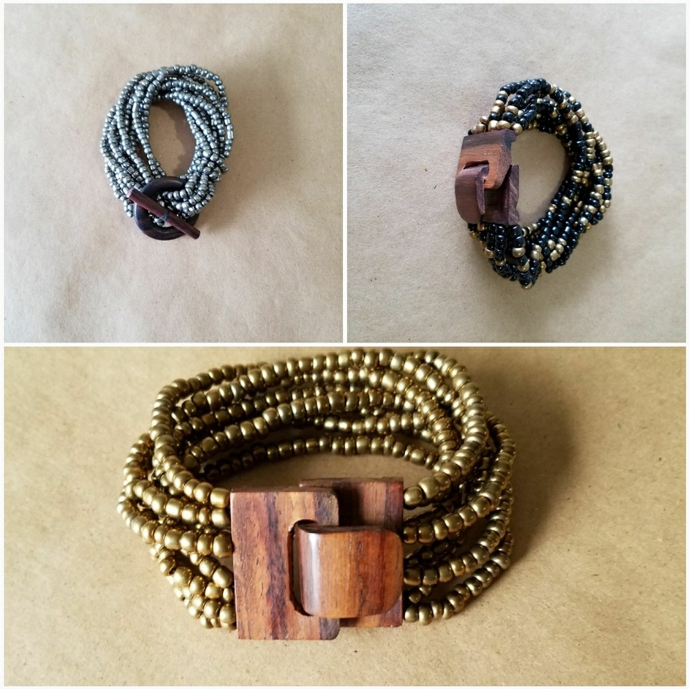 Imported wood and beaded bracelet