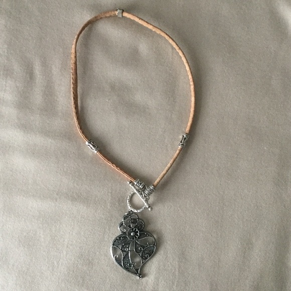 Portuguese Natural Cork Necklace w/Heart Pendant - Picture 3 of 4