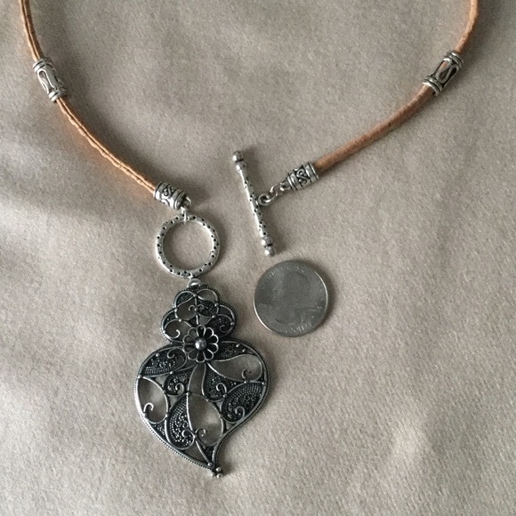 Portuguese Natural Cork Necklace w/Heart Pendant - Picture 1 of 4