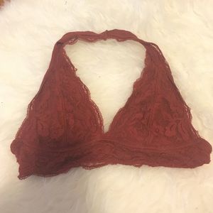Burnt orange lace halter bralette