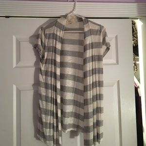 Short sleeve grey& white striped cardigan