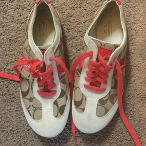 Tan, brown, red coach shoes