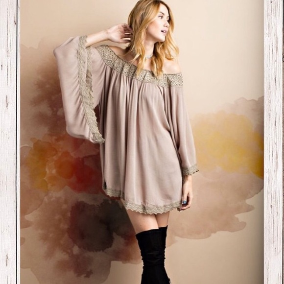 Off Shoulder Wide Sleeve Rayon Gauze Flair Tunic! - Picture 2 of 4