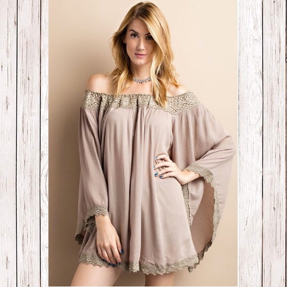 Off Shoulder Wide Sleeve Rayon Gauze Flair Tunic! - Picture 3 of 4