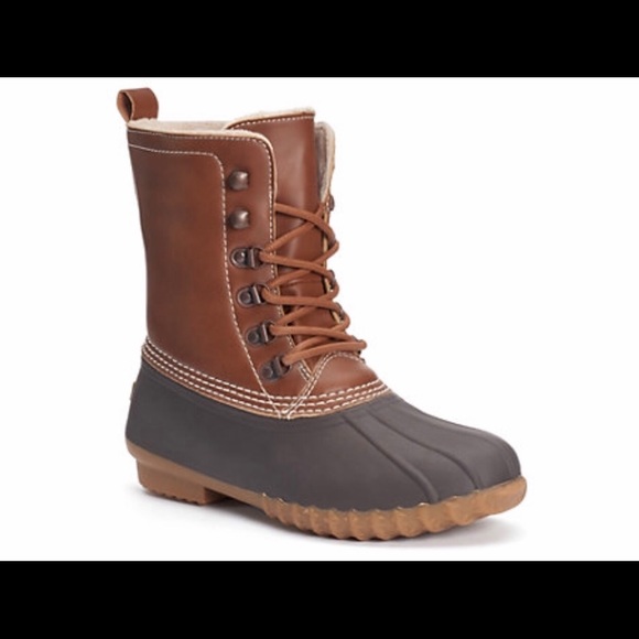 Brown duck rain boots