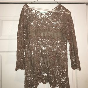 Tan mesh/ embroidered blouse